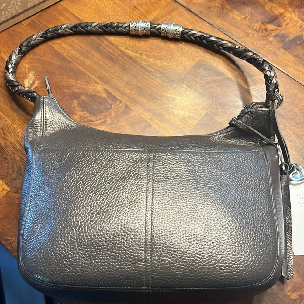 Brighton Barbados Pebbled Leather Braided Strap Hobo Shoulder Bag - Picture 7 of 14